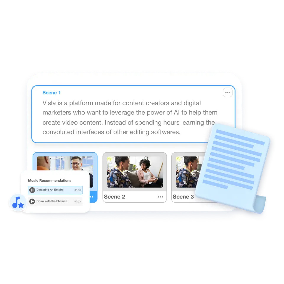 Visla’s AI-generated video project with visuals and background music recommendations.